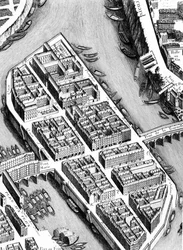 Die Île St. Louis, Detail aus dem Plan von Paris, bekannt als Plan de Turgot, graviert von Claude Lucas, 1734-39